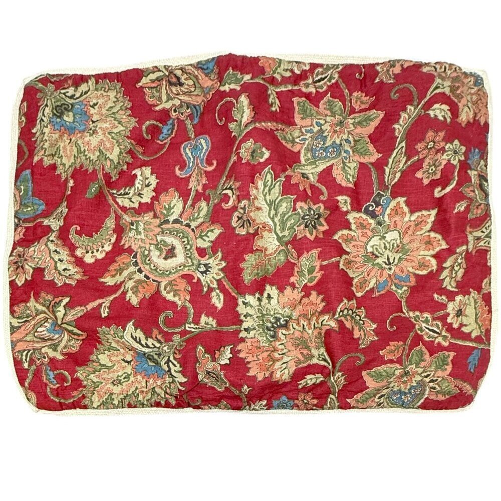 CHAPS Pillow Sham Red Jacobean Floral Burlap Trim Standard Size Cotton Annabelle